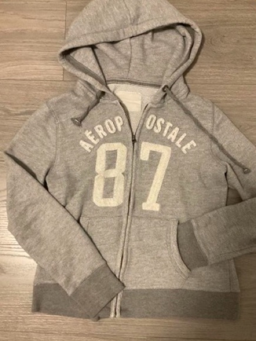 Aeropostale Gray Zip-Up Hoodie with Cream Logo 87